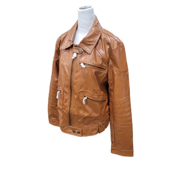 Free People Josie Jacket Large Women's Brown Vegan Leather Moto NEW - Picture 5 of 13
